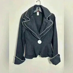 Vintage Design Today's Jacket Blazer Women's Wire Collar Big Button Black Size M